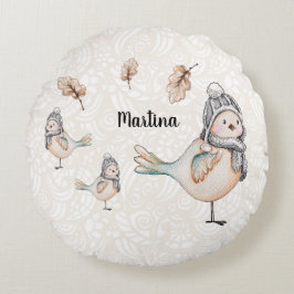 Personalisierte Niedliche Sparrow-Illustration Rundes Kissen