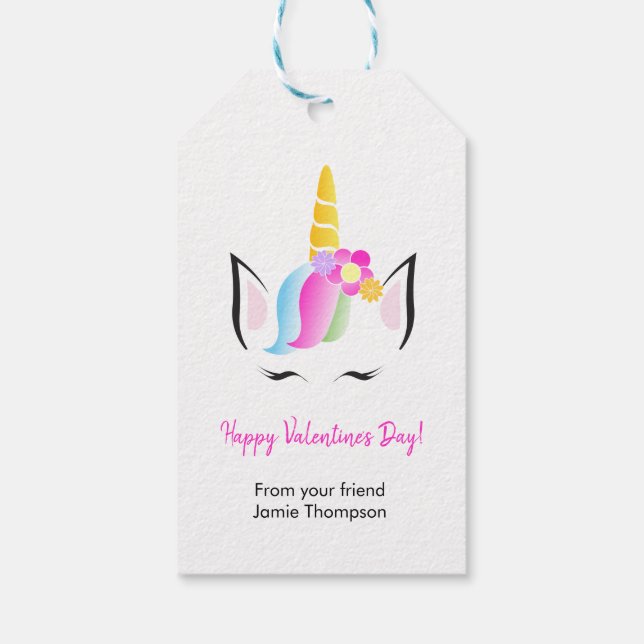 Personalisierte Niedliche Unicorn Happy Valentine Geschenkanhänger (Rückseite)