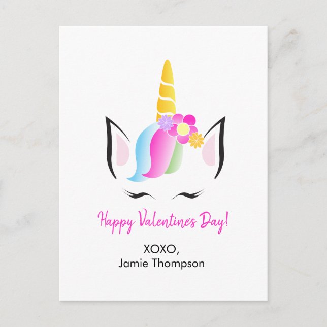 Personalisierte Niedliche Unicorn Happy Valentine Postkarte (Vorderseite)