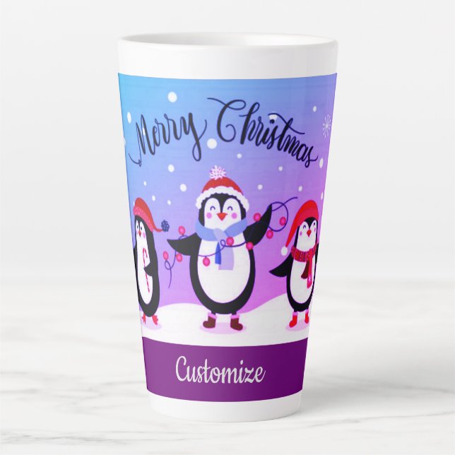 Personalisierte Niedliche Urlaubspinguine 2 Milchtasse (Vorderseite)