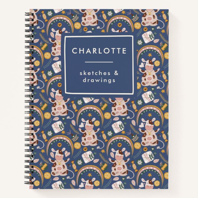 Personalisierte Niedliche Weihnachtsjoga Kuh Whims Notizbuch (Vorderseite)