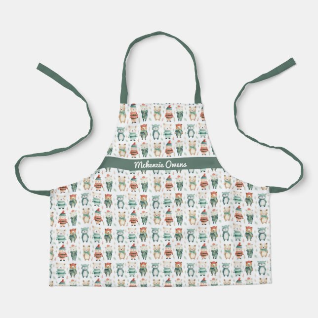 Personalisierte Niedliche Weihnachtstiere Schürze (Vorderseite)