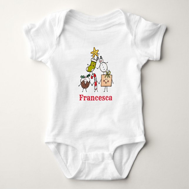 Personalisierte Niedliche Weihnachtszeichen Baby Strampler (Vorderseite)
