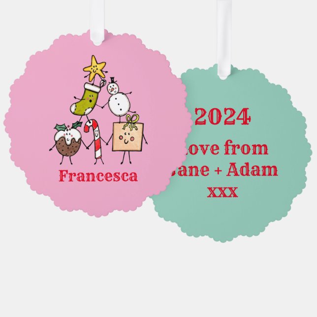 Personalisierte Niedliche Weihnachtszeichen Ornament Karte (Vorderseite/Rückseite)