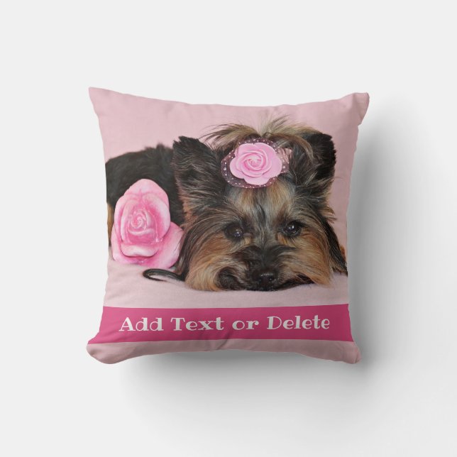 Personalisierte Niedliche Yorkie Puppy Pink Kissen (Vorderseite)