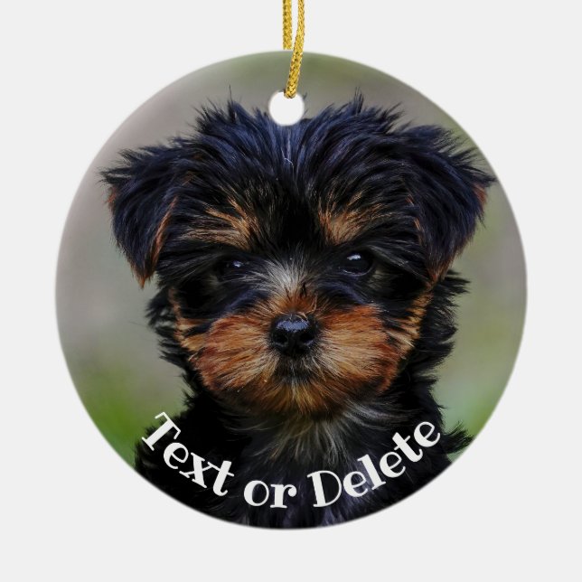 Personalisierte Niedliche Yorkie-Welpe Keramik Ornament (Vorne)