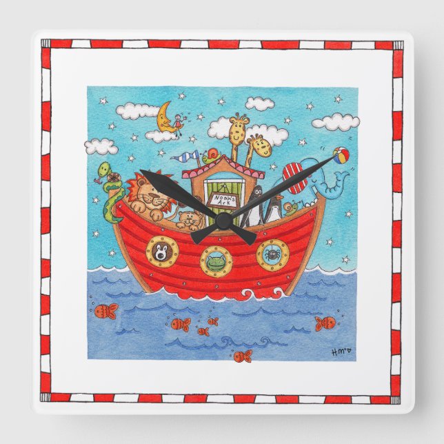 Personalisierte Noah-Arche Quadratische Wanduhr (Vorderseite)