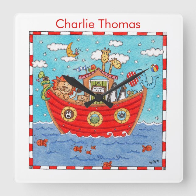 Personalisierte Noah-Arche Quadratische Wanduhr (Vorderseite)
