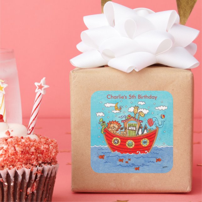 Personalisierte Noah-Arche Quadratischer Aufkleber (Party)