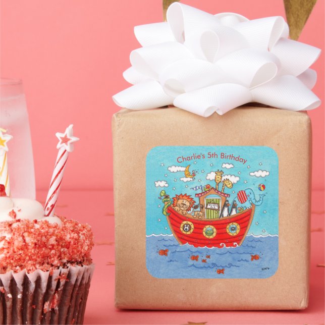 Personalisierte Noah-Arche Quadratischer Aufkleber (Party)