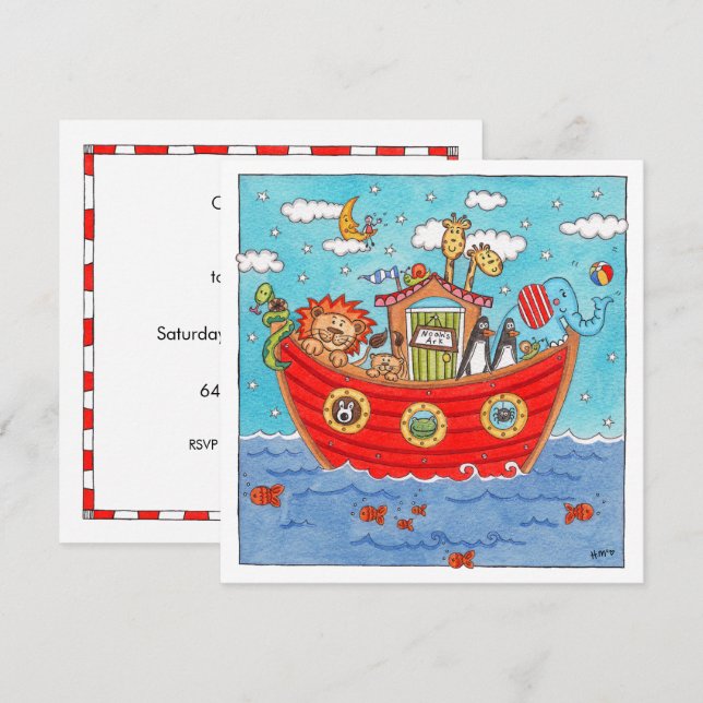 Personalisierte Noah's Ark Birthday Einladung (Vorne/Hinten)