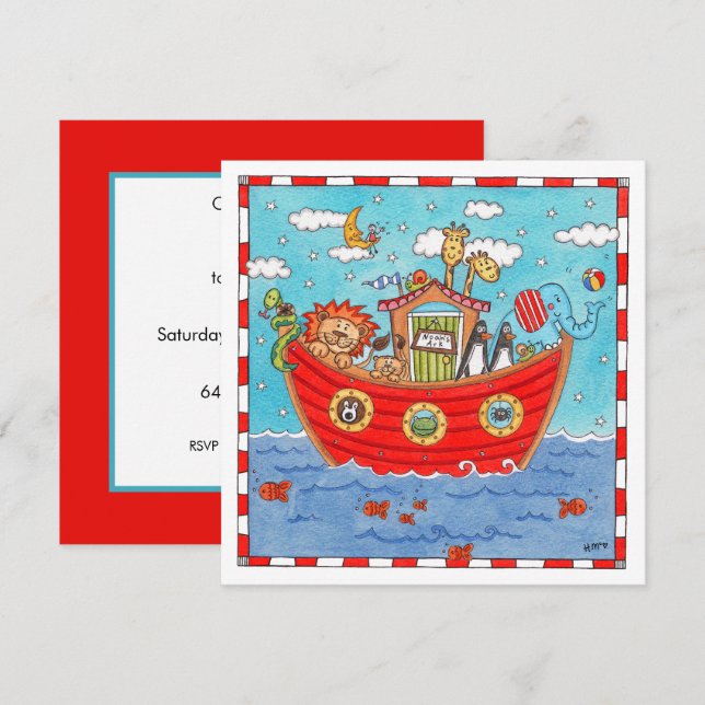 Personalisierte Noah's Ark Birthday Einladung (Vorne/Hinten)