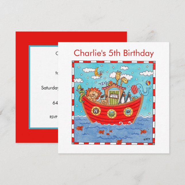 Personalisierte Noah's Ark Birthday Einladung (Vorne/Hinten)