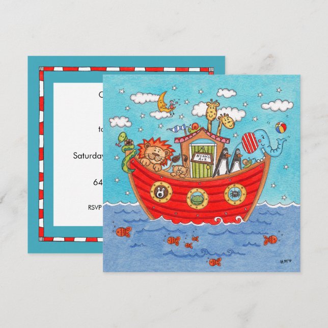 Personalisierte Noah's Ark Birthday Einladung (Vorne/Hinten)