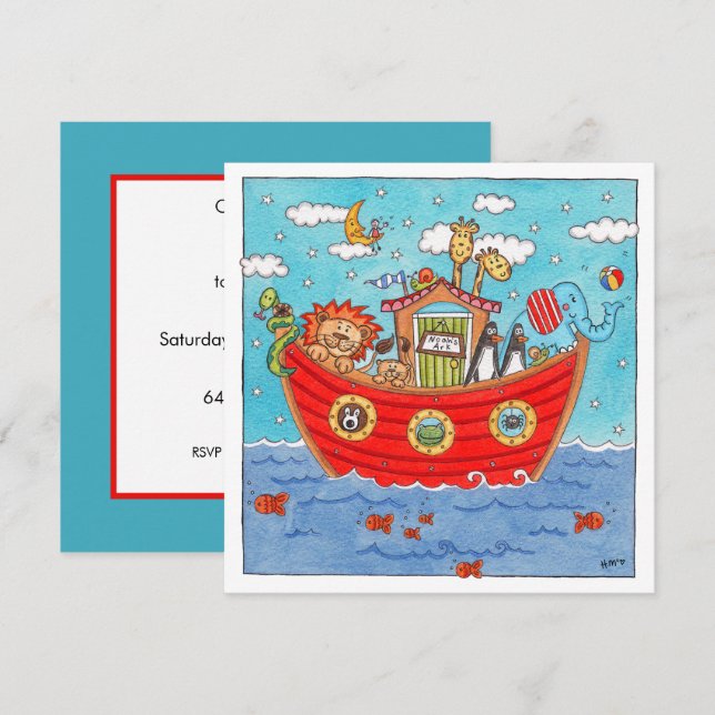 Personalisierte Noah's Ark Birthday Einladung (Vorne/Hinten)