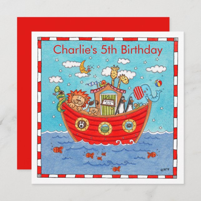 Personalisierte Noah's Ark Birthday Einladung (Vorne/Hinten)
