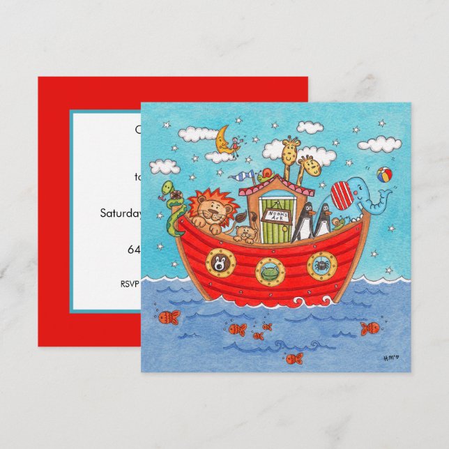 Personalisierte Noah's Ark Birthday Einladung (Vorne/Hinten)