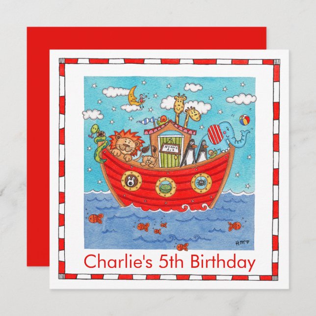 Personalisierte Noah's Ark Birthday Einladung (Vorne/Hinten)