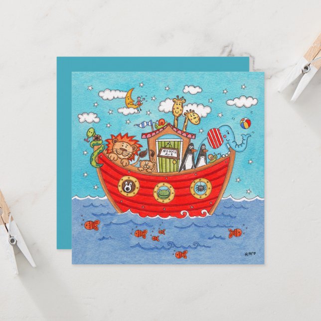 Personalisierte Noah's Ark Birthday Einladung (Vorderseite/Rückseite Beispiel)