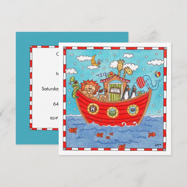 Personalisierte Noah's Ark Birthday Einladung (Vorne/Hinten)