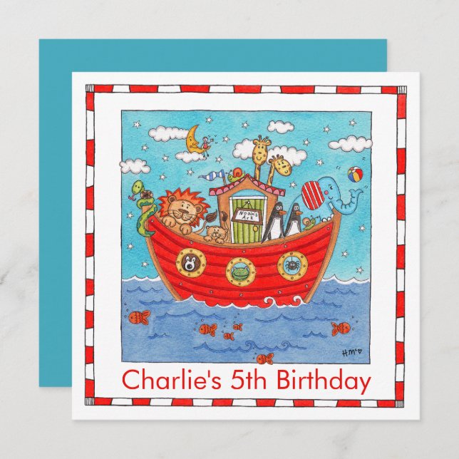 Personalisierte Noah's Ark Birthday Einladung (Vorne/Hinten)