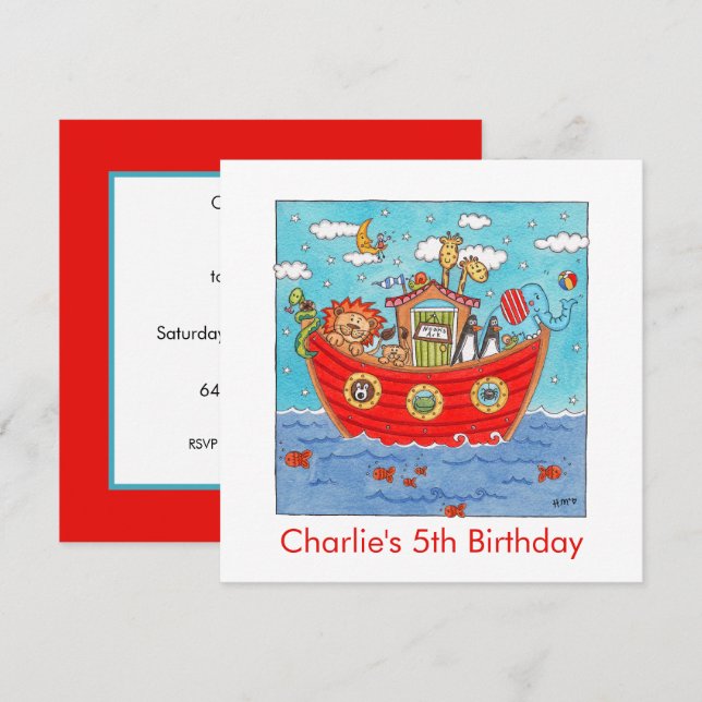 Personalisierte Noah's Ark Birthday Einladung (Vorne/Hinten)