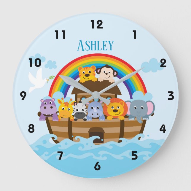 Personalisierte Noahs Ark Kinderzimmer Wall Uhr (Vorderseite)
