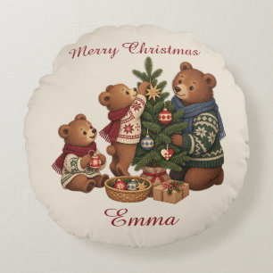 Personalisierte nordische Bärenfamilie Weihnachtsb Rundes Kissen