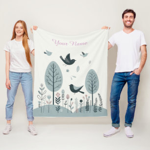 Personalisierte nordische Vögel & Wald Fleecedecke
