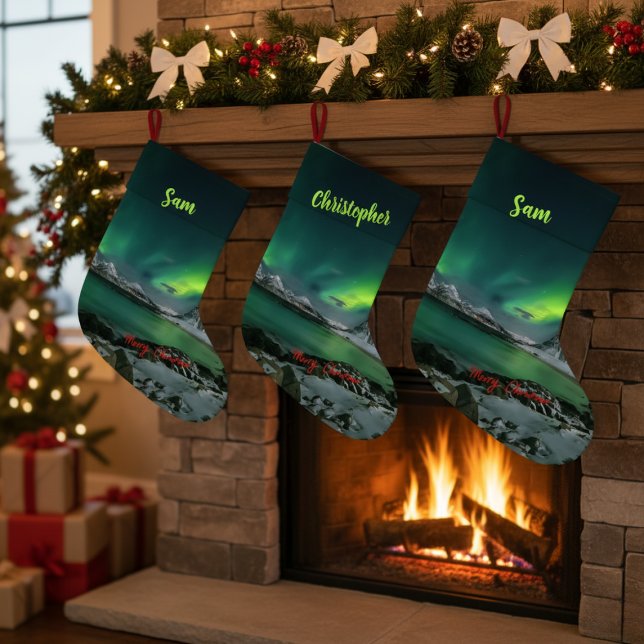 Personalisierte Northern Lights Christmas Custo Großer Weihnachtsstrumpf (Von Creator hochgeladen)