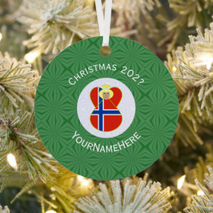 Personalisierte norwegische Engel-Weihnachtsflagge Ornament Aus Metall