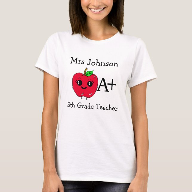 Personalisierte Note und Lehrername Niedlich Apple T-Shirt (Vorderseite)