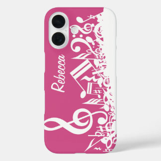 Personalisierte Noten in Rosa und Weiß iPhone 16 Hülle