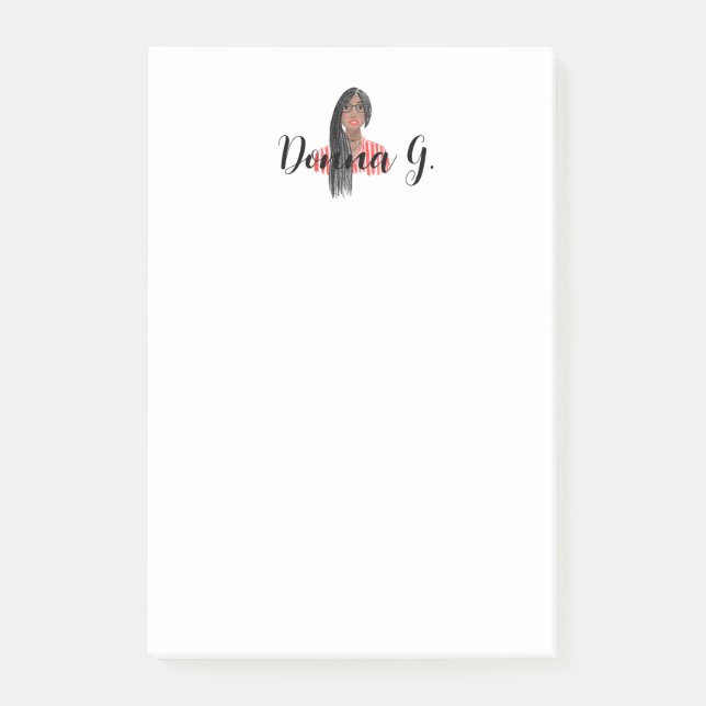 Personalisierte Notepad Black Girl Braids & Glasse Post-it Klebezettel (Vorderseite)