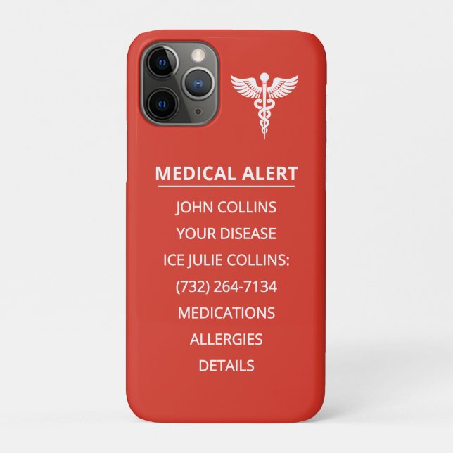 Personalisierte Notfall-Medizin-Warn-ID-Phone-Anhä Case-Mate iPhone Hülle (Rückseite)