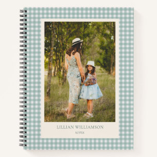 Personalisierte Notizen im Salbeigrün-Gingham-Foto Notizbuch