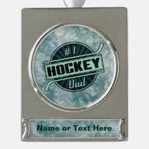 Personalisierte Nummer 1 Hockey Vater Weihnachtsde Banner-Ornament Silber