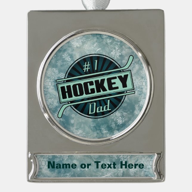 Personalisierte Nummer 1 Hockey Vater Weihnachtsde Banner-Ornament Silber (Vorderseite)