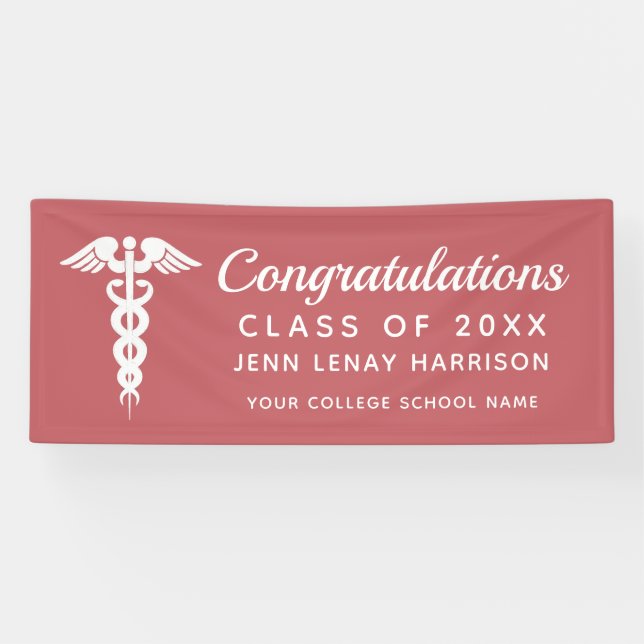 Personalisierte Nurse Grad Pink Medical Caduceus Banner (Horizontal)
