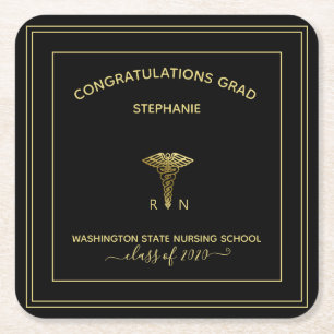 Personalisierte Nursing School Black Graduation Pa Rechteckiger Pappuntersetzer