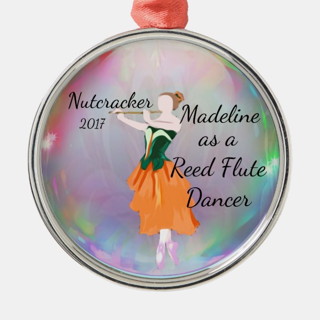 Personalisierte Nussknacker-Verzierung - Reedflöte Silbernes Ornament (Vorne)