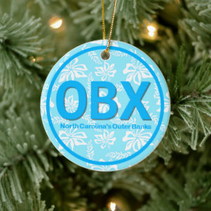 Personalisierte OBX Außenbanken NC Floral Blue Bea Keramik Ornament
