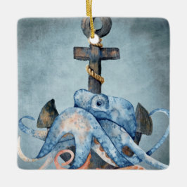 Personalisierte Oktopus und Anchor Nautische Weihn Keramikornament