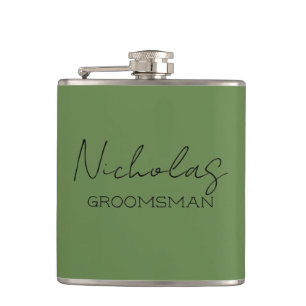 Personalisierte Olive-Grün-Trauzeuge Flachmann