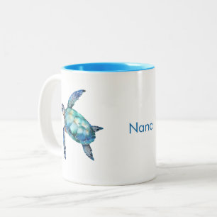 Personalisierte Oma Name Türkis Seeschildkröte  Zweifarbige Tasse