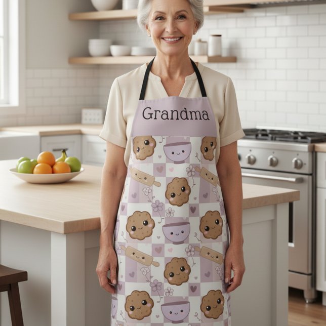 Personalisierte Oma-Schürze Kawaii Cookie Gingham  Schürze (Von Creator hochgeladen)