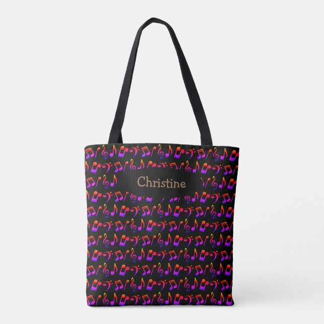 Personalisierte Ombre Music Tote Bag (Dark) (Rückseite)