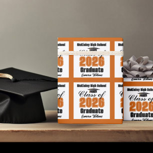 Personalisierte Orange Abschlussklasse 2026 Geschenkpapier