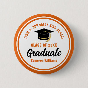 Personalisierte Orange Graduate 2025 Graduation Pa Button