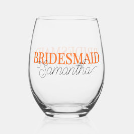 Personalisierte Orange Moderne Schrift Name Brautj Weinglas Ohne Stiel